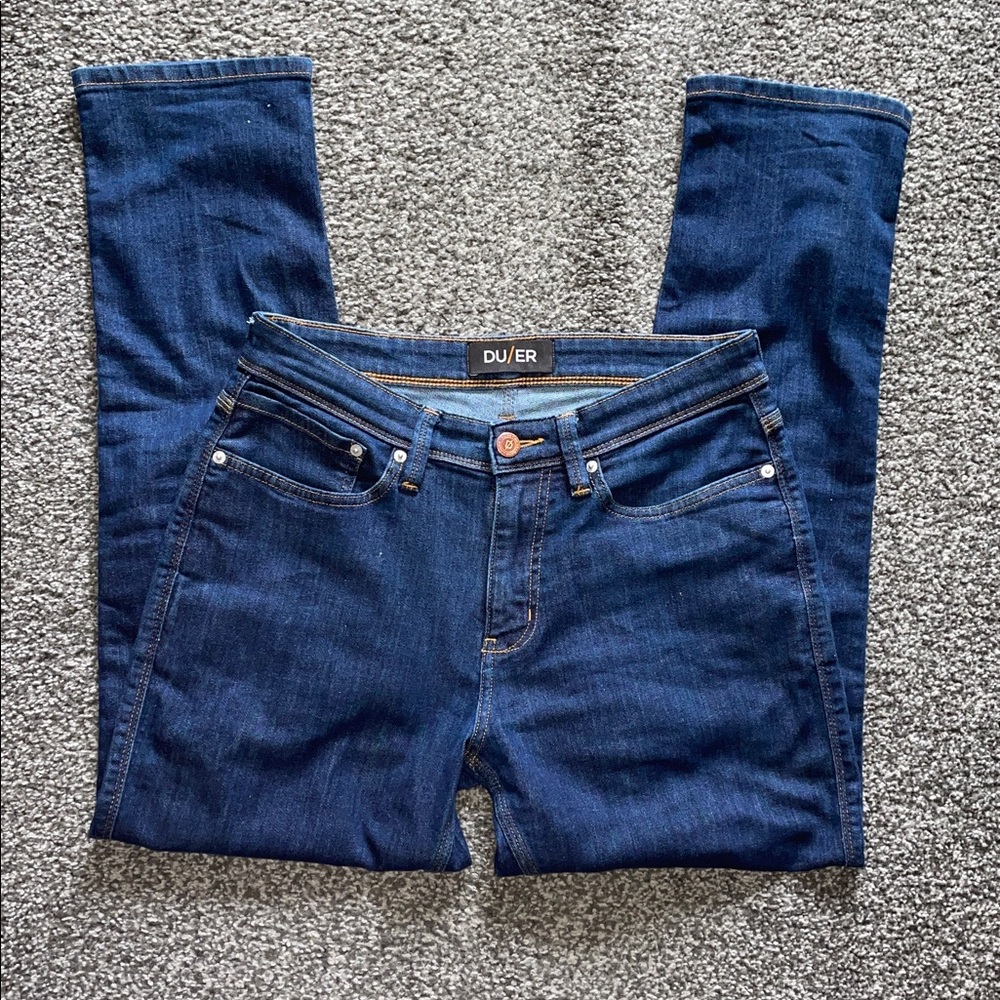 DU/ER Men’s Denim Jeans L2X Relaxed Taper Stretch Dark Wash Size 30x30